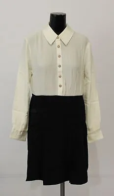 J. Crew Women's Button Front Crepe Long Sleeve ShirtDress CF6 Ivory Black 12 NWT • $47.49