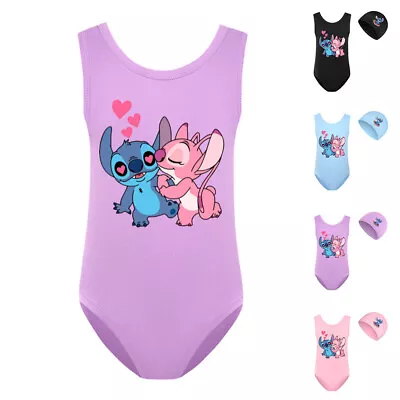Lilo & Stitch Kids Girls Swimsuit Swimwear One Piece Swimming Costume & Swim Cap • £6.89