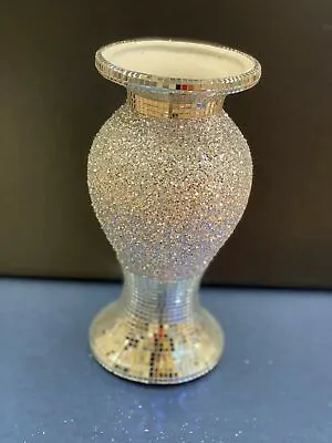 £14.99 • Buy Silver Vase Romany Mirrored Mosaic Finish Italian 20cm Home Decor