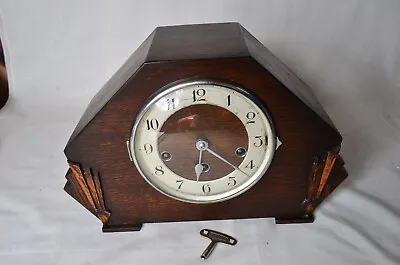 Haller Foreign Art Deco Oak Cased Westminster Chime Mantel Clock Antique! • £187.94