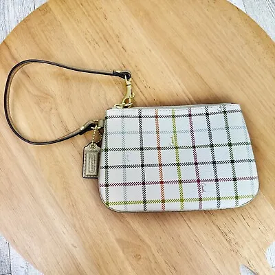 Coach Peyton Tattersall Plaid Wristlet Wallet Cream Multi Coated Canvas • $35