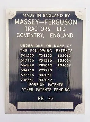£15 • Buy Engraved Massey Ferguson FE35 FE-35 Tractor Commission Repro Plate Restoration