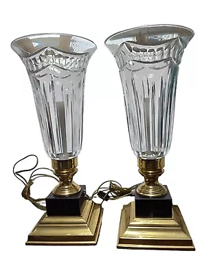 Scarce Pair Waterford Electric Hurricane Lamp Pompeii Marble Brass Base 16  Tall • $1199.99