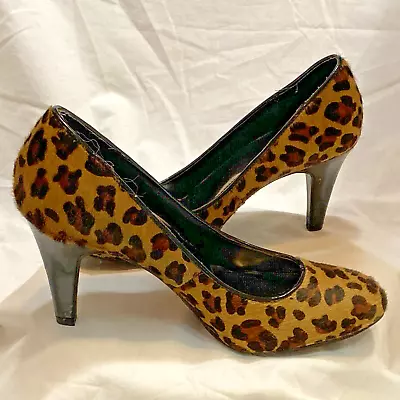 Size 7 Merona Cheetah Print Cow Hair Leather Round Toe Pumps • $15