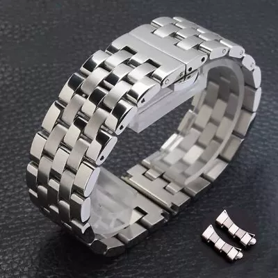 16mm-26mm Straight+Curved End Metal Bracelet Stainless Steel Watch Band Strap • $15.96