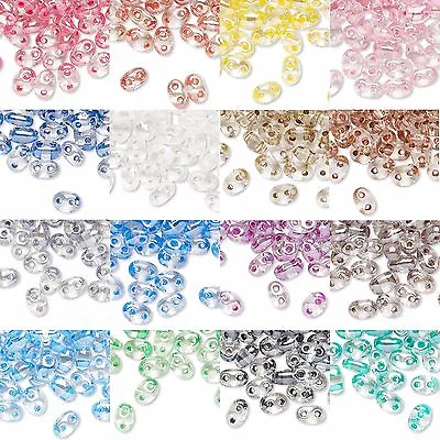 $3.57 • Buy 170 Czech Glass Twin Hole 5mm Seed Beads W/2 Holes In 2 Toned Clear Lined Colors