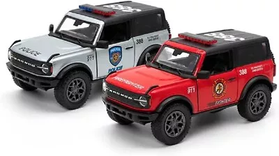 2 PC Kinsmart 2022 Ford Bronco Police/Fire Truck 1:34 Scale Diecast Model Car 5  • $17.95
