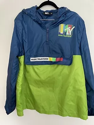 MTV Rain Jacket Windbreaker Mens Sz Large Blue/Green “I Want My MTV  ZipPullover • $17.90