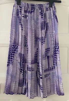 Vintage 60s 70s Purple/blue Geometric Dot Print Pleated Knee Skirt. Uk 10-12 • £6.99