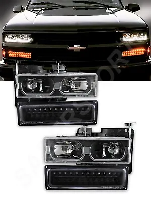 Black Headlights W/ U Bar + LED Signal Lights For 1988-1999 GM C/K Full Size  • $209.99