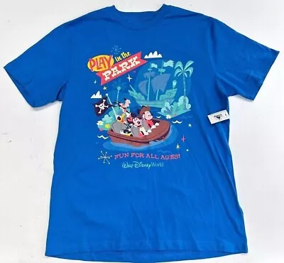 Walt Disney World Play In The Park Mickey Pirates Caribbean Blue Shirt Adult • $39.95