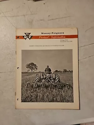 Vintage 1958 MASSEY FERGUSON 126 Heavy Duty Field Tiller Product Information • $8.05