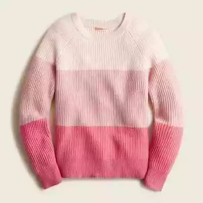 J.Crew Ribbed 100% Cashmere Relaxed Crewneck Sweater Pink Colorblock Small BB399 • $49.99