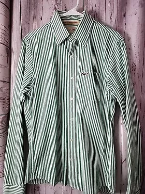 Hollister Men's M Medium Green Striped Long Sleeve Button Up Shirt  • $9.25