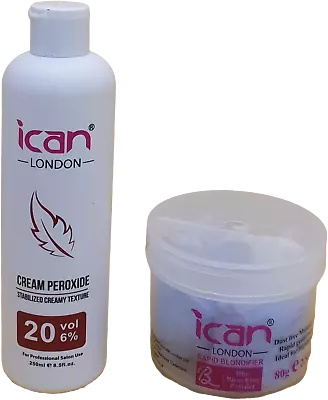 ICAN Cream Peroxide 250ml 6% VOL 20 + Rapid Blue Powder Bleach ( JAR) 80g • £8.49