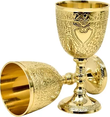 Set Of 2 Chalice Cup Brass Wine King Cup Goblet For Communion Beer Goblet Arthur • $57.50