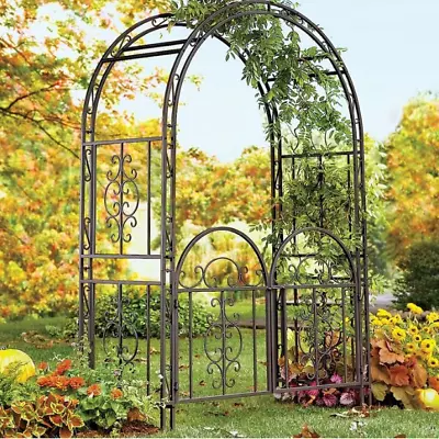 Iron Garden Arch With Gates Vintage Style Scroll Metal Arbor Vine Plant Climber  • $369.89