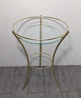 $148.50 • Buy Vintage Mid Century Modern Gold Metal Faux Bamboo Round Glass Table Regency