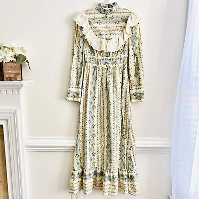 V VAUGHN Vintage Prairie Dress ~ Collared Modest Long Ruffly ~ Size XS / Small • $45