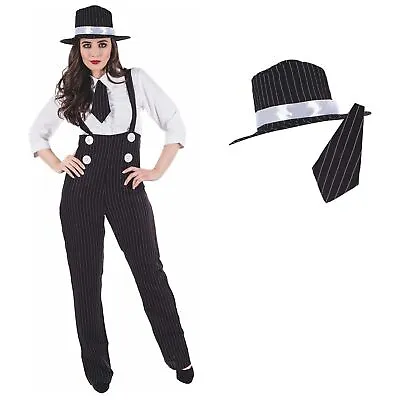 Womens 1920s Gangster Girl Suit Costume Ladies Mafia Moll Fancy Dress S - XXL • £30.99
