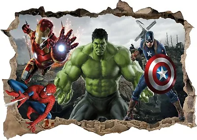 Marvel Avengers Super Heros Hulk 3d Smashed Wall View Sticker Poster Vinyl Z637 • £29.99
