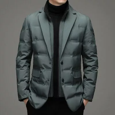 Mens Detachable Collar Down Jacket Warm Business Formal Blazer Winter Outwear • $82.07