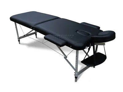£89.99 • Buy Black Portable Massage Table Bed Beauty Therapy Couch 2 Section ALU + Cover Bag
