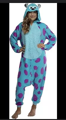 Disney Pixar Monsters Inc Sully Character Zip Pajamas Costume Hood Adult Size XL • $37.02