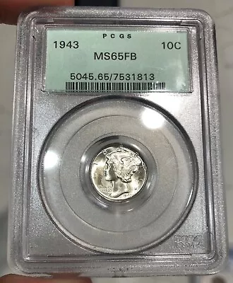 1943 Mercury Dime Graded MS65FB By PCGS OGH Old Green Holder PQ+ • $69.99