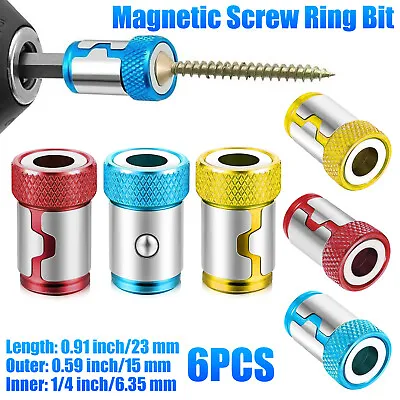 6PCS 1/4 Inch Screwdriver Bits Batch Head Holder Magnetic Ring Screwlock Sleeve • $9.48