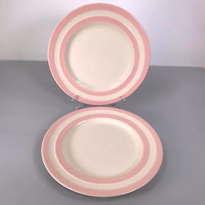T G Green Cornishware Dinner Lunch Plates 25.5cm Pink Striped Ceramic X 2 Pair • £45