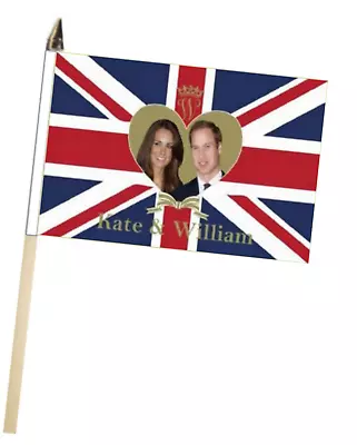 Prince William & Kate Middleton Large Hand Flag With Wooden Pole (18  X 12) • £8.90