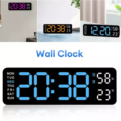 Digital LED Desk Alarm Clock Large LED Display Wall Clock Temperature Humidity • £11.48