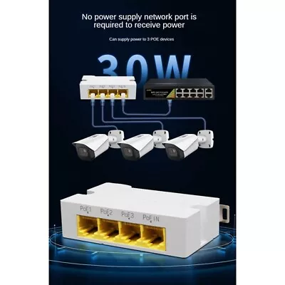 4Port Gigabit POE Extender 1000M 1 To 3  Switch Repeater IEEE802.3Af/ Plug&Plas • $15.56