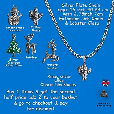 Xmas Christmas Charm Necklaces Ginger Bread Man Tree Snowman Santa Reindeer Gift • $4.04