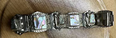 Vintage Taxco Mexico Sterling Silver Abalone Aztec Mask 7.5  Bracelet • $71.10