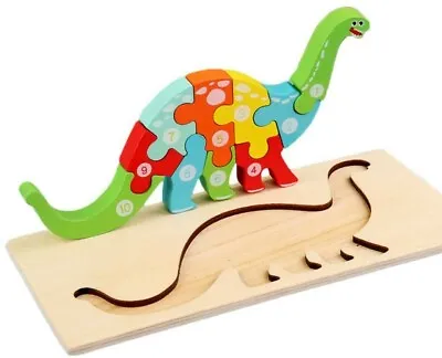 Dinosaur Colorful Jigsaw Puzzle Games For Toddlers Kids 1-3 Years Old Wooden • £6.99