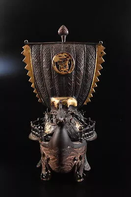 F4816: XF Japanese Copper TreasureShip -shaped INCENSE BURNER Tea Ceremony • £80.34