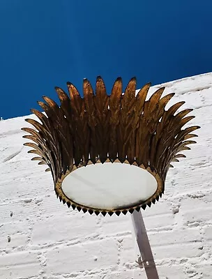 15  Mid Century Flush Ceiling Light Gold Iron Atomic Star Burst Sun Feather • $639.20