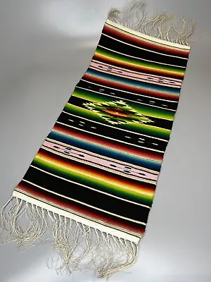 Vintage 1940s Mexican Saltillo Serape Runner ~ Tight Hand-Loomed Wool • $45