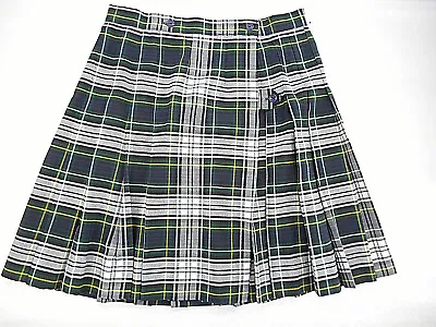 Girls R/K Green Plaid Kilt Pleat Uniform Skirt Half Size 16 1/2 • $14