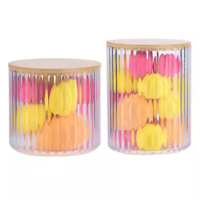 Clear Cosmetic Organiser Acrylic Cotton Pad Ear Bud Makeup Storage Jar Box Round • £6.99