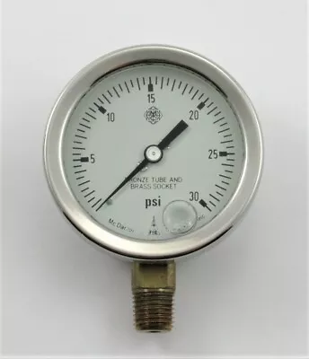 McDaniel Controls Gauge AB61025  0-30PSI  1/4  NPT Bottom  Glycerin Filled   • $39