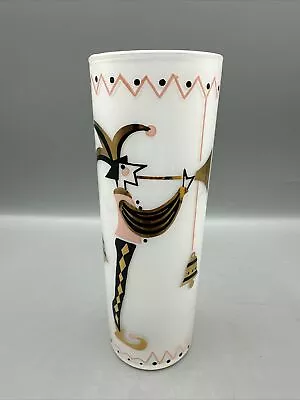 Vintage Court Jester White Frosted Glass Tom Collins Cocktail Hand Painted 6.75  • $49.99