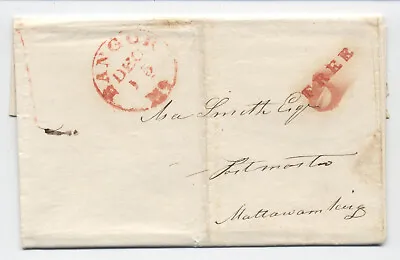 1847 Bangor ME Stampless Folded Letter 5 And Free Rate Markings [h.4391] • $9.99