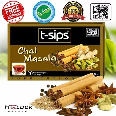 T-sips MASALA CHAI Ceylon Black Tea Cinnamon Cardamom Clove Ginger Pepper 20 Bag • $8.74