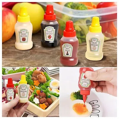 Mini Tomato Ketchup Bottles 2/4Pcs Portable Sauce Salad Dressing Squeeze Bottles • £2.39