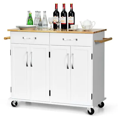 Kitchen Trolley Island Utility Cart Wood Top Rolling Storage Cabinet W/ Drawers • $209.99