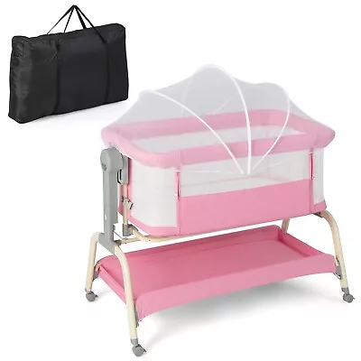 Baby Bedside Crib Newborn Infant Sleeper Bassinet Cot Bed W/ 6 Adjustable Height • £99.95