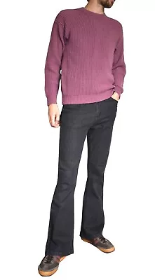 £36.90 • Buy Mens Black Stonewash Bootcut Stretch High Rise Jeans Vtg Retro Flares Denim 70s